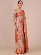 Gold Silk Weaving Saree with Red Unstitched Blouse